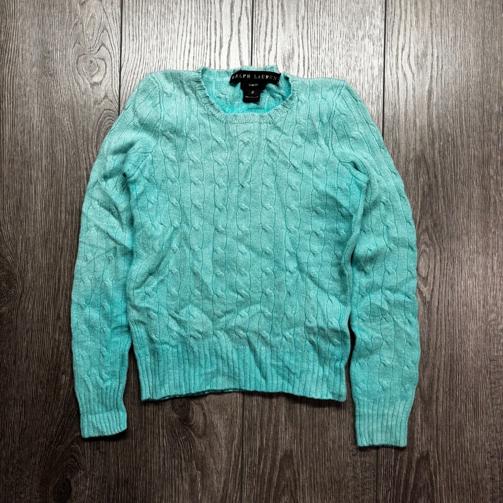 Ralph Lauren Black Label Green Blue 100% cashmere soft cable knit slim fit XS S